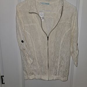 Maurices Cream Lace Zip-Up Top